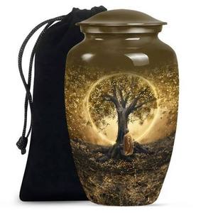 Urne funéraire en métal pour cendres humaines - Urne commémorative moderne et élégante de 10 pouces avec motif d'arbre, couleurs personnalisables - Product Image 1