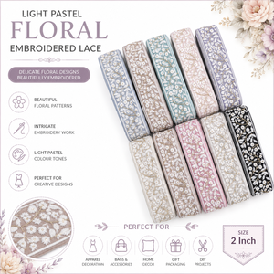 Encaje Bordado Floral en Tonos Pastel Claros de 2 Pulgadas, Borde Decorativo Bordado para Prendas, Manualidades y Decoración - Product Image 6