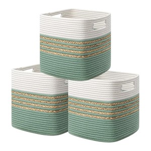 Nuevo Juego de Cestas de Almacenamiento Hechas a Mano en Color Verde Menta, de Jacinto de Agua y Algodón, Ecológicas, para Estantes, Venta al Por Mayor - Product Image 1