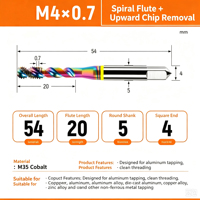 Taraud à cannelures spirales en aluminium spécial M35 avec revêtement DLC, taraud métrique H2 pour trous aveugles en aluminium moulé sous pression 6061 7075 ADC12