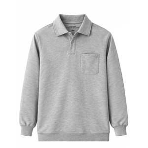 เสื้อโปโลแขนยาวผู้ชาย มีกระเป๋าหน้า ผ้าฝ้ายสีพื้นลำลอง คอปกแบบรักบี้ - Product Image 1