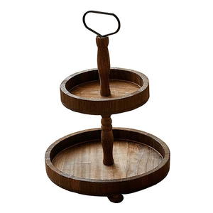 Plateau de service rond en bois rustique fait main, style ferme, à plusieurs niveaux, écologique, décoratif, sans danger pour les aliments - Product Image 5
