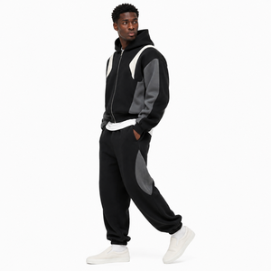 Sweat-shirt à capuche zippé pour homme de haute qualité, avec empiècements color block, manches raglan, coupe décontractée, manches longues, collection de vêtements en gros B2B - Product Image 3