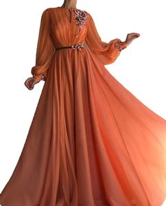 Robe de bal Orange à manches longues pour femmes, tenue de soirée élégante en mousseline de soie, forme trapèze, 2023 - Product Image 1