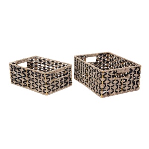 Ensemble de 2 paniers de rangement en jute et fil tissés à la main avec poignées pour l'organisation de la maison Design durable écologique élégant - Product Image 1