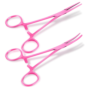 Instrumentos Quirúrgicos Reutilizables, Acero Inoxidable, 2 Piezas, Color Rosa, Forma Recta y Curva, Pinzas Hemostáticas Kelly Hechas a Medida - Product Image 1