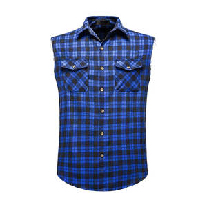 Chemise sans manches en flanelle et coton noire et bleue de qualité supérieure pour hommes, style unique et qualité optimale, idéale pour les motards en été. - Product Image 6