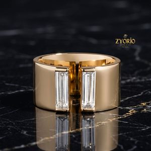 10K Gold Baguette Diamond <b>Open</b> <b>Ring</b> Contemporary Statement Wide Band <b>Ring</b> for Women - Product Image 6