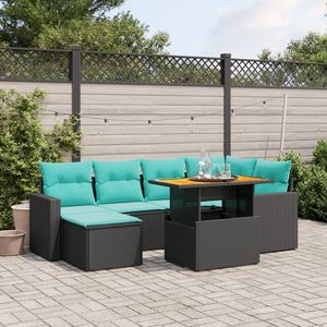 Set Divano da Esterno a 7 Pezzi in Polyrattan Nero con Cuscini - Elegante Arredamento da Giardino - Product Image 1