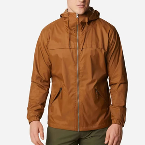 Chaqueta Impermeable con Capucha para Hombre, Estilo Casual para Exteriores, Cierre de Cremallera Marrón, Exterior de Poliéster 220g, Estilo Invernal - Product Image 1