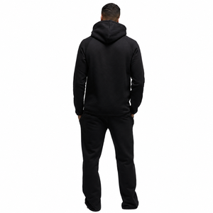 Sudadera con Capucha Negra para Hombre, Manga Raglán, Color Sólido, Felpa Francesa, Estilo Casual Otoñal, Corte Regular, Diseño con Bolsillos - Product Image 3