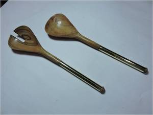 Cuillères à soupe en bois d'acacia et résine pour cadeaux, ensembles de couverts durables en métal avec cuillères à riz et à salade en bois d'acacia - Product Image 2