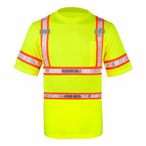 T-shirt de travail haute visibilité réfléchissant et respirant pour homme, en coton jaune, avec bandes et poches, détection des aiguilles - Product Image 2