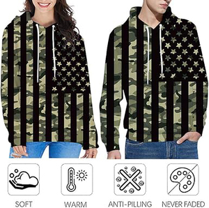 เสื้อฮู้ดดี้ลายพรางธงชาติอเมริกันสำหรับผู้ชาย ทรงปกติ ระบายอากาศได้ดี ผลิตจากผ้าโพลีเอสเตอร์ถัก สไตล์ลำลองสำหรับฤดูใบไม้ร่วง - Product Image 4