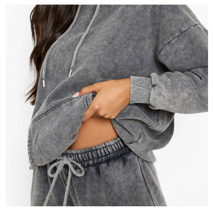 Chándal de algodón oversize con pedrería, transpirable, de alta calidad, estilo vintage, con lavado ácido intenso, para mujer - Product Image 5