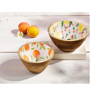 Fruit & Salad Wooden Bowl <b>Sticker</b> Enamel Printed Acacia Wood Handmade Serving Bowl For Hotel & Restaurant Wholesale - Product Image 5