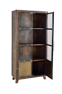 Armario de Dormitorio de Estilo Clásico Vintage, Armario de Metal y Madera Maciza con Puertas de Vidrio, Armario de Estilo Antiguo - Product Image 4