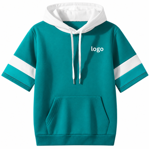 <b>Men's</b> <b>Pullover</b> Cotton Fleece Short Sleeve Hoodie Casual Comfortable Lightweight Hooded Sweatshirt Basic Cotton Blended Hoodie - Product Image 1
