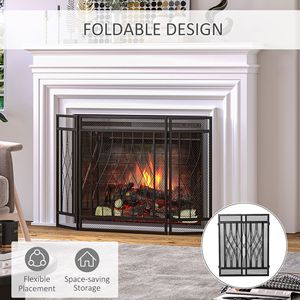 Paraschizzi Moderno Pieghevole a 3 Pannelli per Caminetto 125,7 cm x 79,9 cm, in Rete di Ferro Nero, Protezione da Scintille per Caminetto a Legna, Decorazione per Interni Domestici - Product Image 5