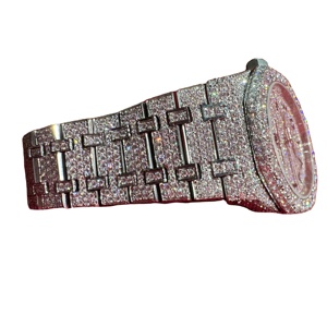 Reloj de Moda con Diamantes Moissanite Totalmente Cubiertos de Piedras, Correa de Acero Negra, Bisel con Incrustaciones, Estilo Hip Hop, Acero Inoxidable, Cuarzo, Resistente al Agua 5ATM - Product Image 1