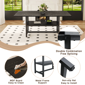 Tavolo da Pranzo Nero con Finitura Venata 71*35.4 Pollici con Vano Portaoggetti e Coppia di Sedie, Gambe Comode - Set Tavolo e Sedie per Sala da Pranzo - Product Image 6