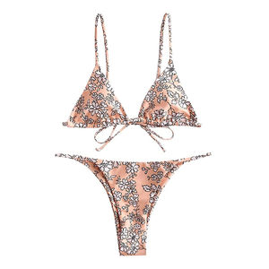 Ensemble de bikini sexy pour femmes, tendance, vente en gros OEM, avec haut uni et bas à lanières, couleurs contrastées, respirant - Product Image 5