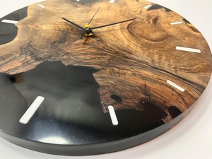 Epoxy Walnut Wood Wall <b>Clock</b>: Dark Gray Resin Handmade Handmade Natural Brown and <b>White</b> Resin & Wood Wall <b>Clock</b> - Product Image 5