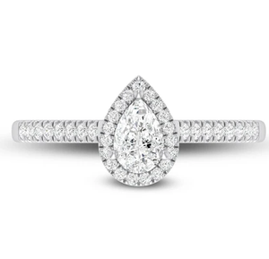 Pear Cut Halo Diamond <b>Ring</b> - <b>Engagement</b> <b>Ring</b> Halo With Side Diamonds In 14k White Gold Classic Wedding Jewelry For Women - Product Image 1