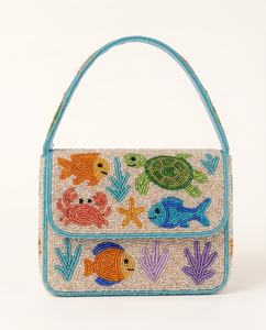 Bolso Rectangular Bordado a Mano SOL MER con Cuentas de Vidrio de Poliéster y Patrón de Natación en Textil - Product Image 2