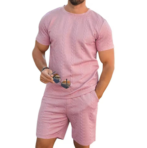 Conjunto de Camiseta y Pantalones Cortos Casuales de Verano para Hombre, de Algodón Blanco, Cuello Redondo, Tejido Sólido, Transpirable, Estilo Liso - Product Image 2
