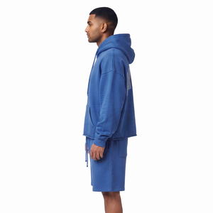 Ensemble short et sweat à capuche ample pour homme, 100 % polyester polaire, coupe décontractée, style streetwear, avec strass, manches longues, deux pièces - Product Image 3