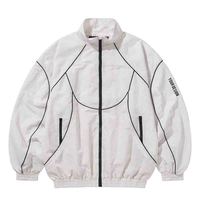 Blouson Unisexe Noir Style Racer Col Montant Fermeture Éclair Décontracté Chic Imperméable Respirant Coupe-Vent Polyester Automne Ample