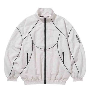 Unisex Black <b>Racer</b> <b>Jacket</b> Stand Collar Zipper Closure Smart Casual Style Waterproof Breathable Windproof Polyester Autumn Loose - Product Image 3