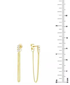 Orecchini pendenti a catena in zirconi a tre pietre in argento Sterling placcato oro 18k, esclusivamente a | Macacy's - Product Image 3