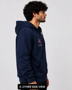 <b>Men's</b> <b>Navy</b> Blue Hooded Zip-Up Hoodie Cotton <b>Fleece</b> Casual Winter Wear - Product Image 3