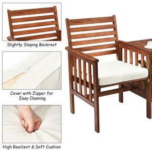 Acacia <b>Wood</b> Loveseat Outdoor Patio <b>Table</b> and Chairs Set 3-Piece <b>Garden</b> Furniture - Product Image 4