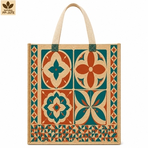 Custom Printed Laminated Jute Grocery Shopping <b>Tote</b> Bag 36x40x15 cm Reusable Wholesale OEM Private Label Manufacturer Exporter - Product Image 2