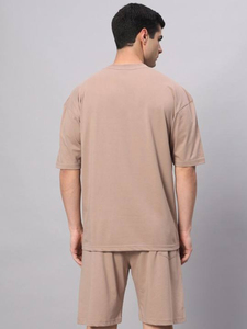 Ensemble court d'été vintage pour homme, t-shirt et short, polyester/coton écologique, couleur contrastée personnalisée - Product Image 2