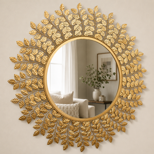 Luxury Gold Leaf Round <b>Wall</b> <b>Mirror</b> Botanical Metal Frame Decorative Living Room Bedroom Home Decor Accent <b>Mirror</b> - Product Image 1