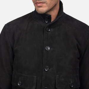 OEM Custom Black <b>Suede</b> Stand Collar 340g Bomber <b>Jacket</b> Men's Winter Waterproof Genuine Zipper Closure Streetwear Cotton Lining - Product Image 3