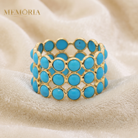 Bague Éternité Faite Main pour Femme en Or Jaune Massif 18 carats avec Turquoise Cabochon Naturelle Certifiée IGI et Sertissage Clos
