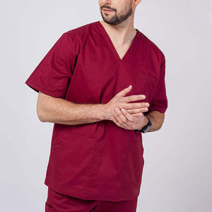 OEM Wholesale Custom Logo Medical Scrub Uniform With Pockets 100% Cotton Hospital Workwear Clinical <b>Tops</b> Pants Set - Product Image 1