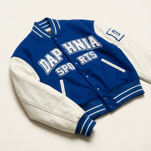 Veste de baseball rétro OEM Hip Hop, orange, multi-patchs, chenille, streetwear, mélange de laine, veste vintage, personnalisable - Product Image 1