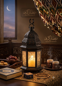 Lanterne en fer de style marocain avec panneaux en verre et porte-bougie pour la décoration de la maison - Product Image 5