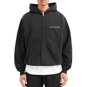 เสื้อฮู้ดดี้ทรงบ็อกซี่ แขนเสื้อแบบดรอปโชว์เดอร์ คุณภาพสูง ผ้าฝ้าย 100% เนื้อหนา ซิปแบบรูด ปักลายอย่างดี - Product Image 1