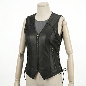 Chaleco de Motociclista para Mujer, de Poliéster, Corte Ajustado, Casual, para Invierno, Cálido, Elegante, Sin Mangas, Impermeable, Cortavientos, Cuello en V - Product Image 1