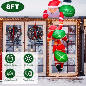 Babbo Natale Gonfiabile Gigante da 2,4 Metri con 6 Luci LED, 3 Design e 3 Insegne 'Buon Natale' - Gonfiaggio Rapido, Impermeabile - Product Image 1