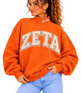 Wholesale Custom Women’s <b>Mock</b> Neck Pullover Oversized Embroidered Letter Applique Sweatshirt Private Label Apparel - Product Image 2