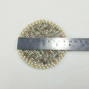 Handmade white and gold round <b>beaded</b> <b>coasters</b> - Set of 6 by whimsy art craft - Product Image 6