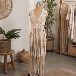 Vestido Chaleco Boho Hecho a Mano con Flecos Largos y Borlas, Chaqueta sin Mangas - Product Image 2